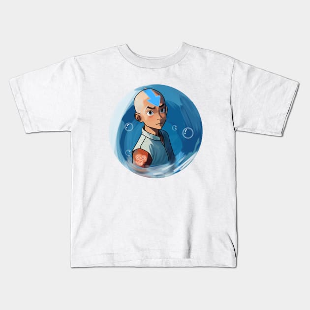 Aang - Avatar Airbender Blue Japanese Katara Kids T-Shirt by Dennita